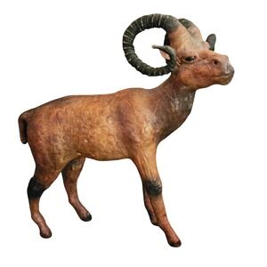 Vintage Ram Figurine‎ Brown Faux Leather Animal Statue Rustic Decor